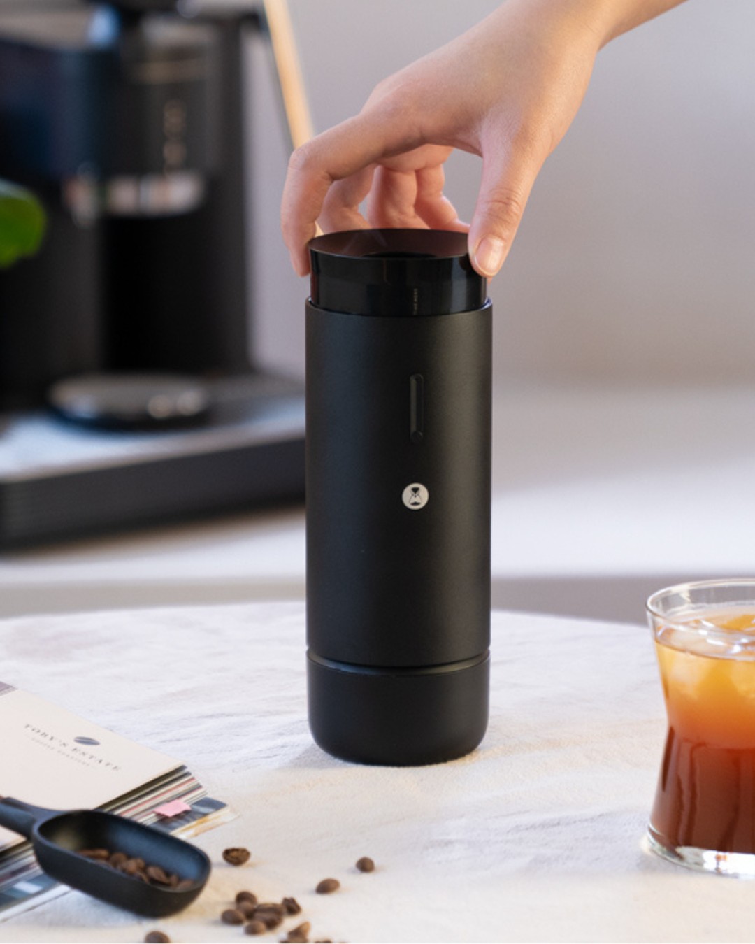 Lifestyle photo of Timemore Whirly 01S portable electric grinder